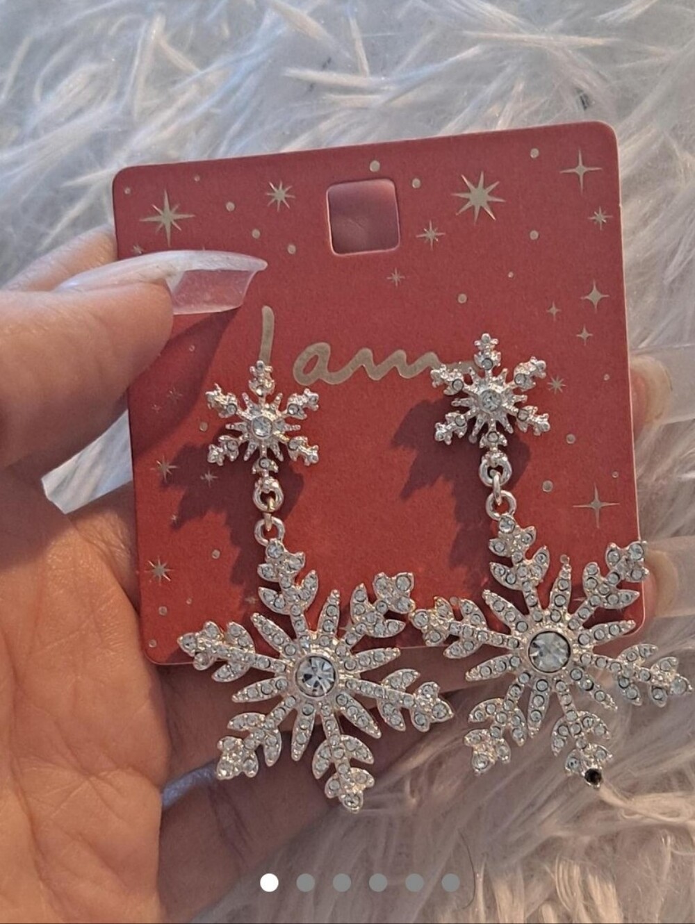 I AM Holiday New Year's Silver Rhinestone Snowflake Earrings Christmas